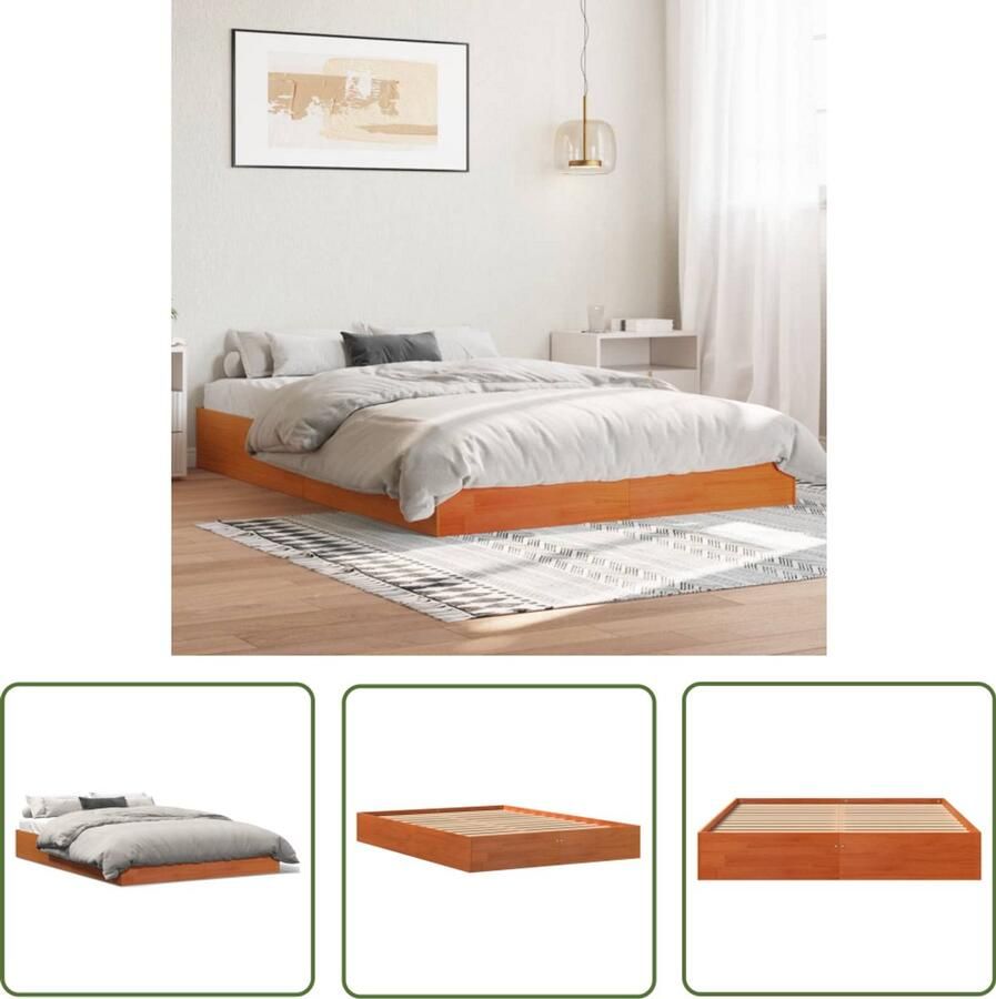 VidaXL Grenenhout Bed Massief Hout Bed zonder matras massief grenenhout wasbruin 140x190 cm Bruine Bed Tweepersoons Bed Boxspring Bed