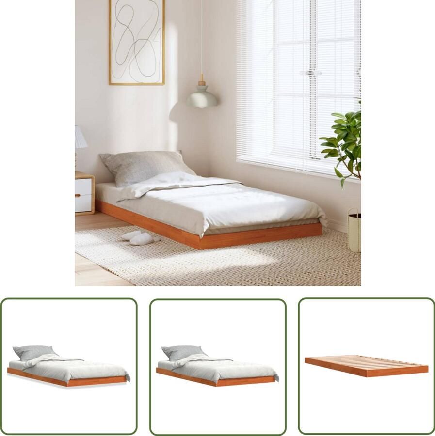 VidaXL Grenenhout Bed Massief Houten Bed Bedframe massief grenenhout wasbruin 90x200 cm Bruine Bed Tweepersoons Bed Compact Bed