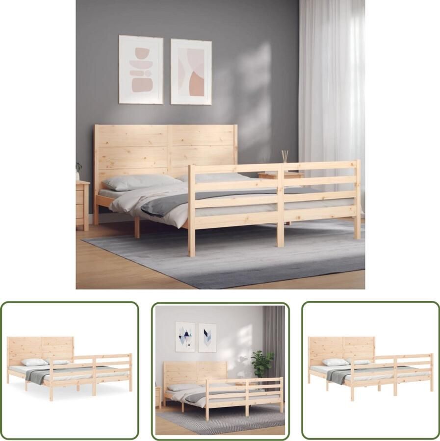 VidaXL Grenenhout Bed Massief Houten Bed Bedframe met hoofdbord massief hout 160x200 cm Bed Frame Bruin Tweepersoons Bed Boxspring Bed
