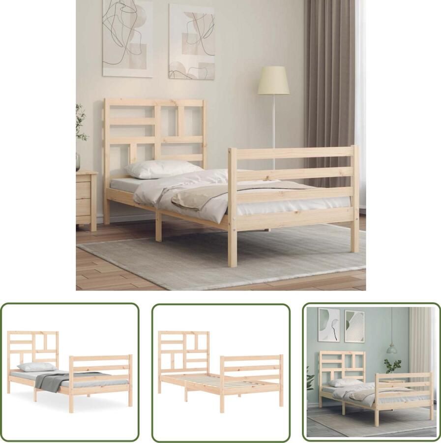 VidaXL Grenenhout Bed Massief Houten Bed Bedframe met hoofdbord massief hout Bed Frame 90x190 Tweepersoons Bed Landelijk Bed