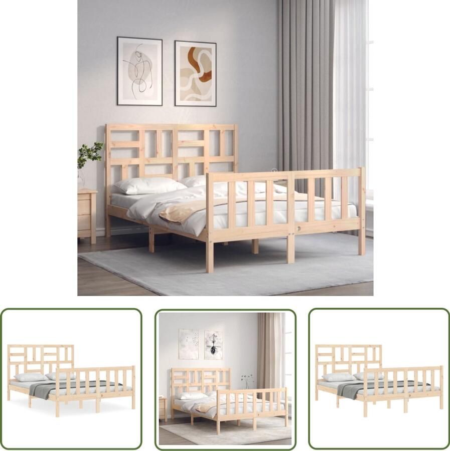 VidaXL Grenenhout Bed Massief Houten Bed Bedframe met hoofdbord massief hout Bed Frame King Size Bed Tweepersoonsbed