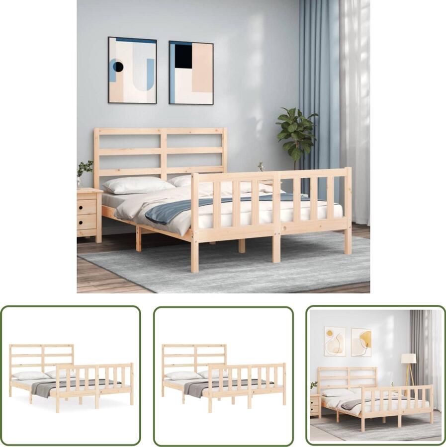 VidaXL Grenenhout Bed Massief Houten Bed Bedframe met hoofdbord massief hout Bed Frame Tweepersoons Bed King Size Bed - Foto 2