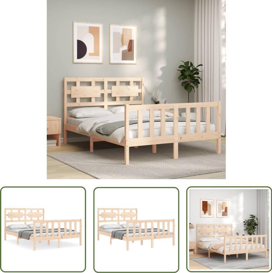 VidaXL Grenenhout Bed Massief Houten Bed Bedframe met hoofdbord massief hout Hoofdboard Bed Tweepersoons Bed Frame