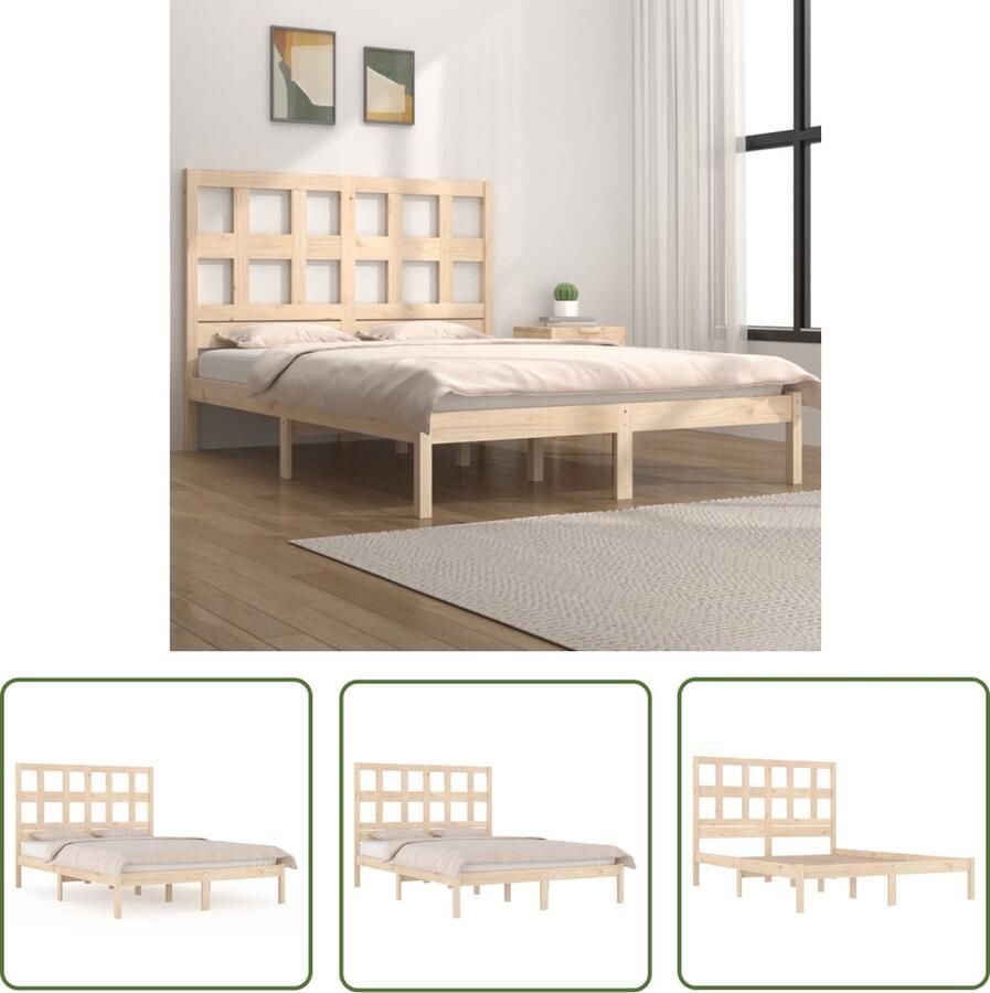 The Living Store Massief grenenhouten bedframe 195.5 x 140.5 x 31 cm comfortabel hoofdeinde Massief Houten Bed Grenenhout Bed Tweepersoons Bed Frame Box Spring Bed