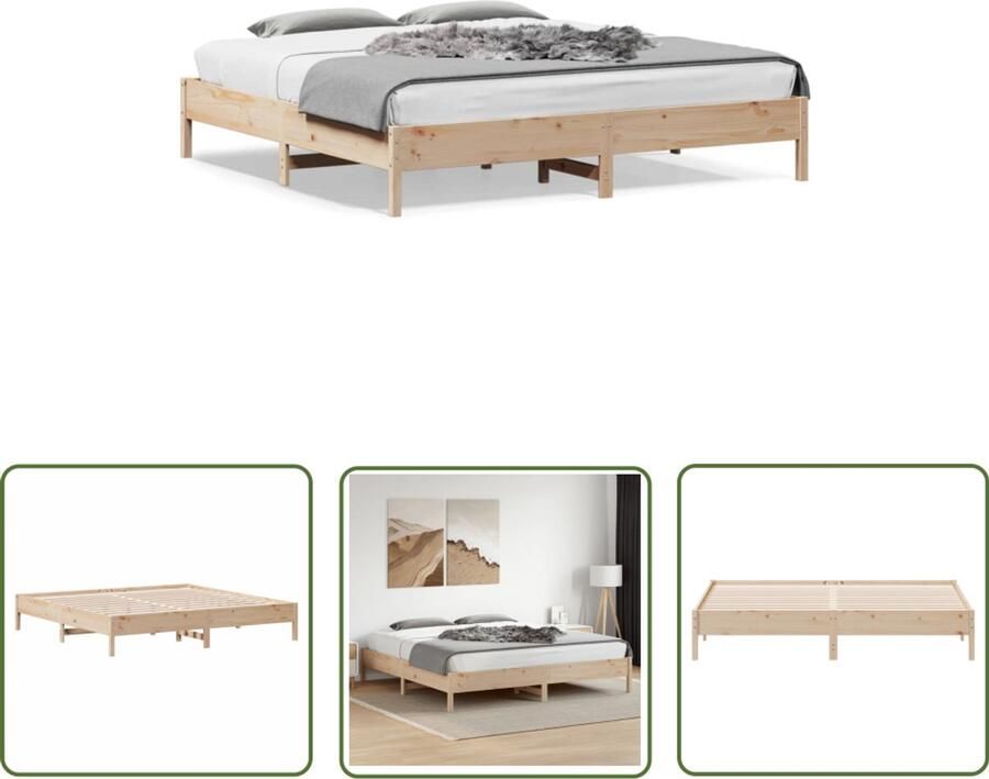 VidaXL Grenenhout Bed Massief Houten Bed Bedframe zonder matras massief grenenhout 200x200 cm Bed Frame 200x200 Tweepersoons Bed Landelijk Bed