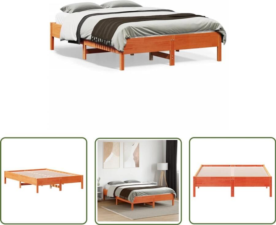 VidaXL Grenenhout Bed Massief Houten Bed Bedframe zonder matras massief grenenhout wasbruin 135x190 cm Bruine Bed Frame Bed 135x190 Tweepersoons Bed