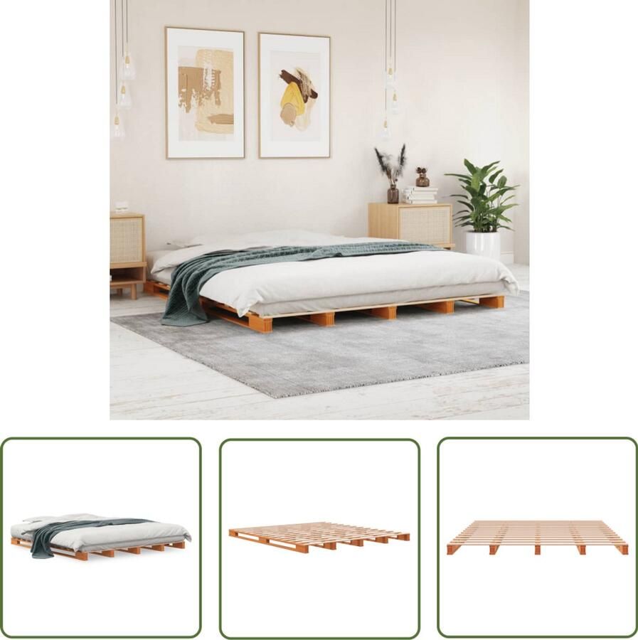 VidaXL Grenenhout Bed Palletbed massief grenenhout wasbruin 180x200 cm Vintage Bed Landelijk Bed Bruine Bed