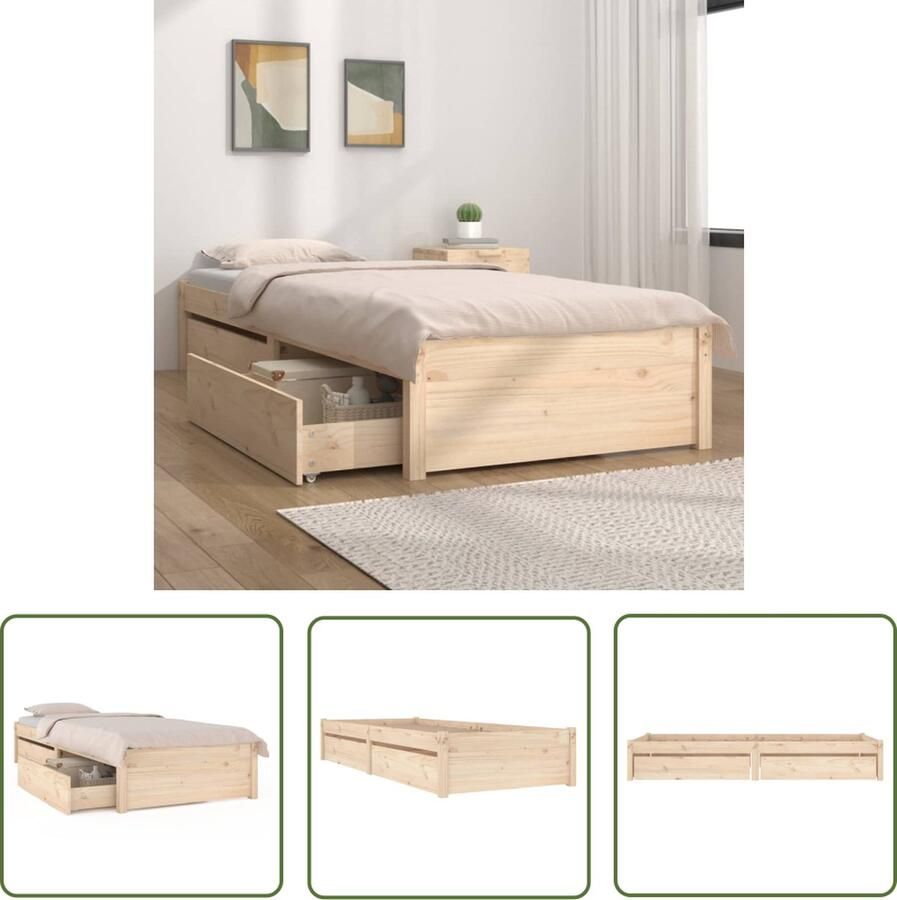 The Living Store Houten Bedframe Grenenhout 195.5 x 80.5 x 31 cm Met Opbergfunctie Houten Bed Frame Grenenhout Bedframe Eenpersoons Bed Tweepersoons Bed Met Opbergruimte