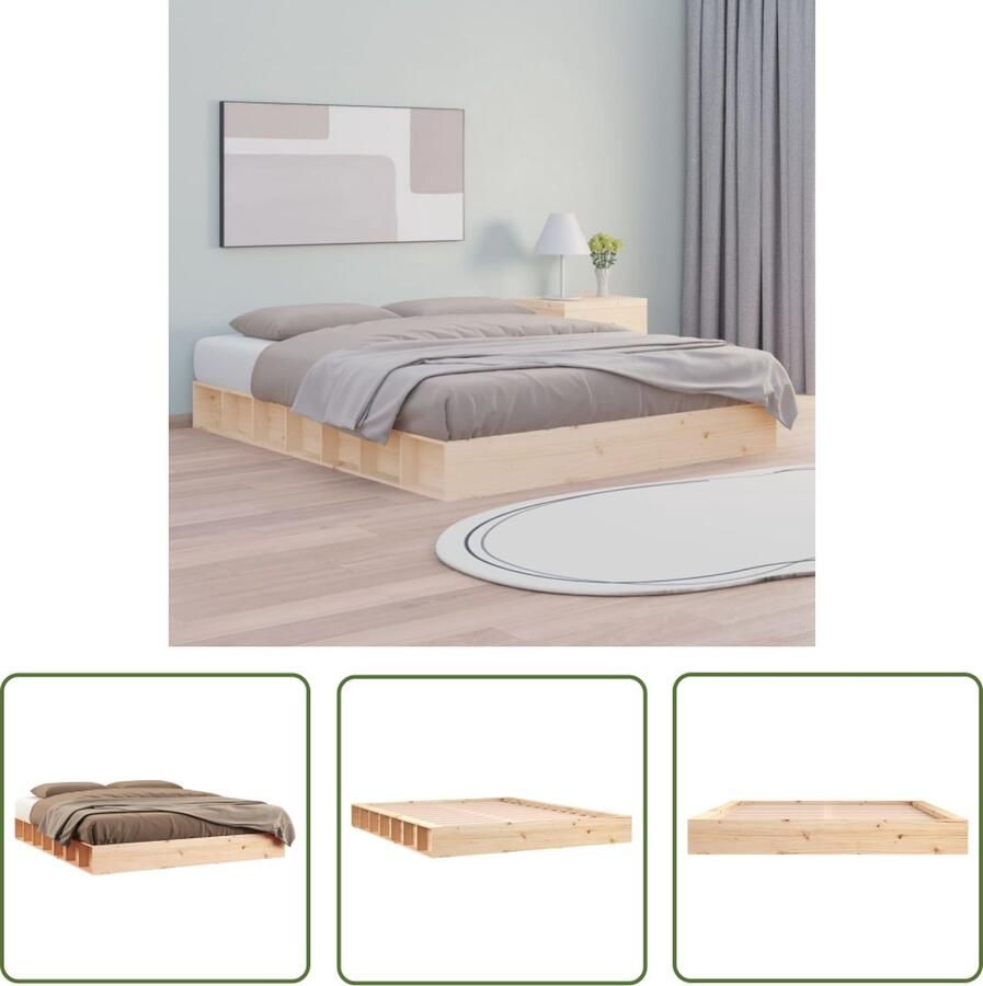 The Living Store Bedframe Grenenhout Ruimtebesparend 140 x 200 cm Massief Houten Bedframe Grenenhout Bedframe Ruime Besparing Bedframe 140x200 Stapelbare Bedframe