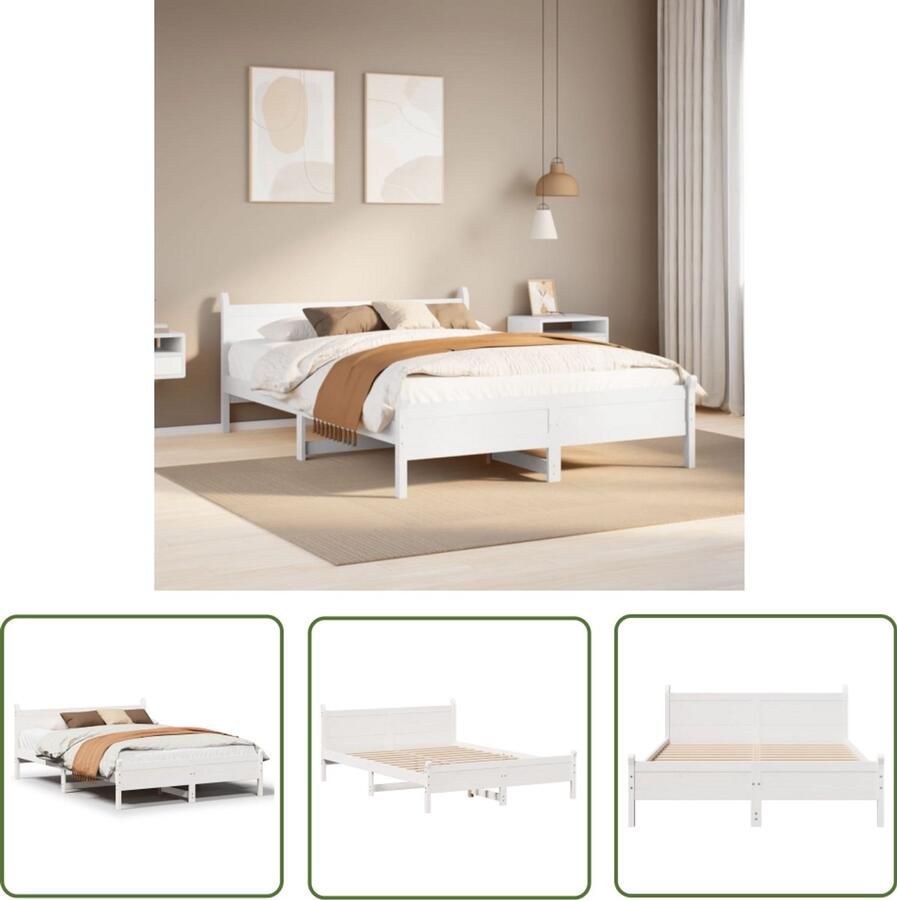 VidaXL Bedframe zonder matras massief grenenhout wit 150x200 cm Bedframe Grenenhout Bed Slaapkamer Wit