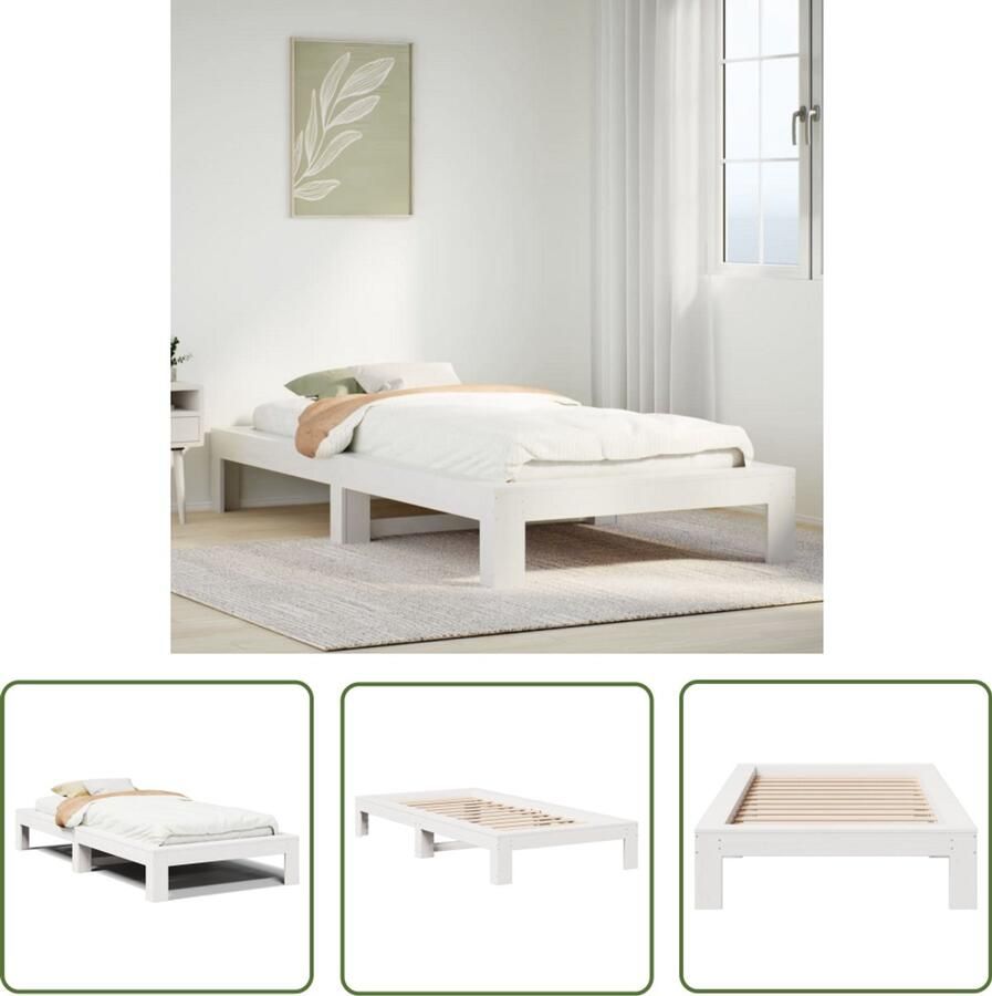 VidaXL Bedframe zonder matras massief grenenhout wit 75x190 cm Bedframe Grenenhout Wit Bed Slaapkamer