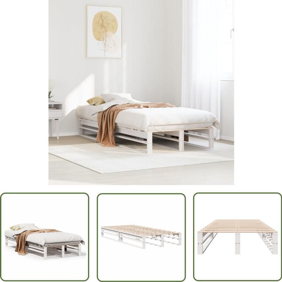 VidaXL Grenenhout Bedframe zonder matras massief grenenhout wit 90x190 cm Bed Slaapkamer Design
