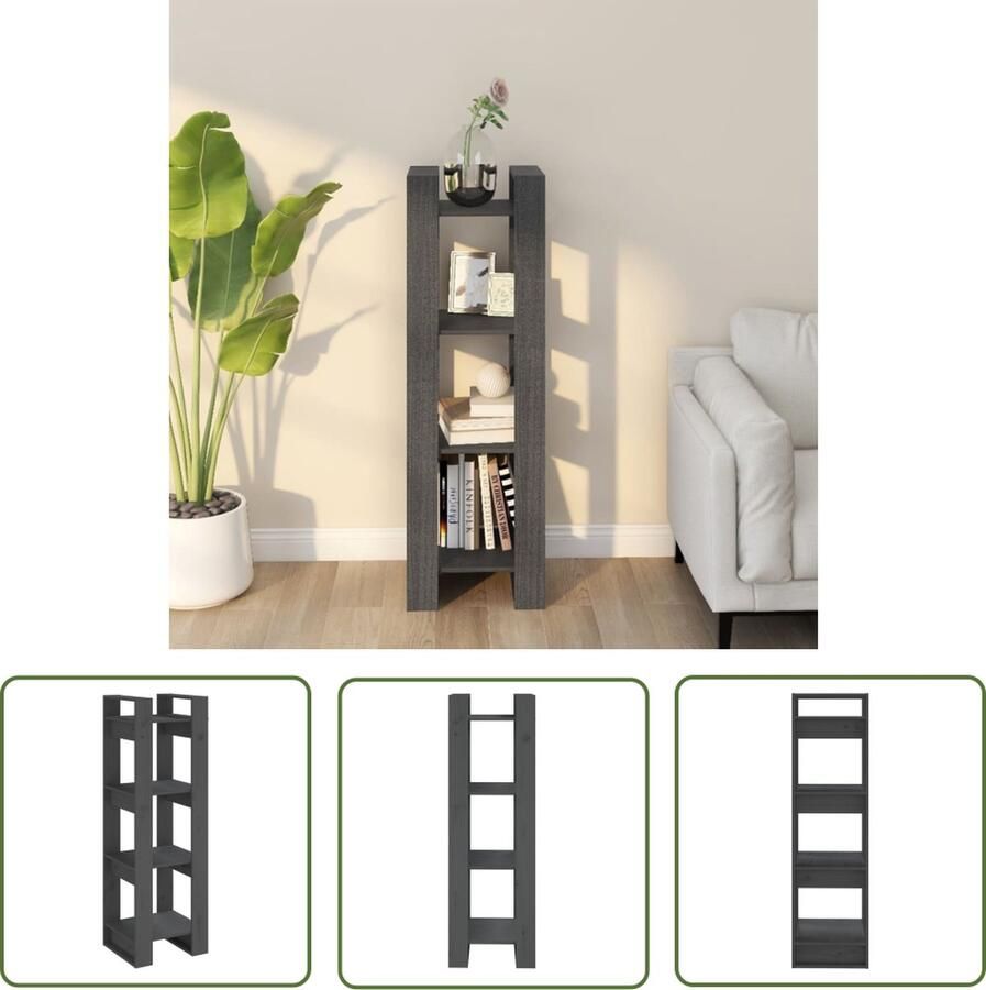 The Living Store Boekenkast kamerscherm 41x35x125 cm massief grenenhout grijs Boekenkast Grenenhout Boekenkast Houten Boekenkast Boekenplank Kamer Scheidingswand - Foto 2
