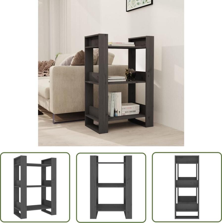 VidaXL Grenenhout Boekenkast Boekenkast kamerscherm 60x35x91 cm massief grenenhout grijs Hout Boekenkast Grijze Boekenkast Boekenplank - Foto 2