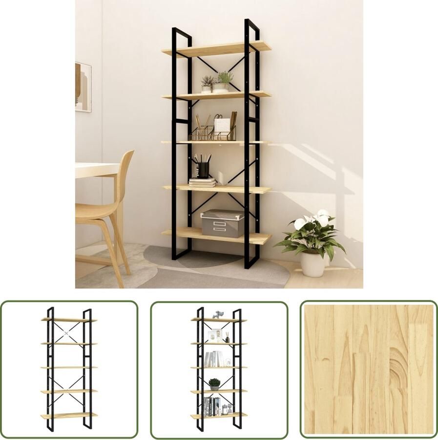 The Living Store Boekenkast Grenenhout en Metaal 80x30x105 cm en 80x30x70 cm Boekenkast Grenenhout Industrieel Design Vintage Stijl Houtmeubel - Foto 2