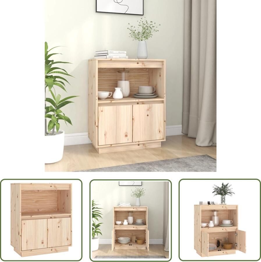 The Living Store Dressoir 60x34x75 cm massief grenenhout Dressoir Houten Dressoir Opbergkast Grenshouten Meubel Salontafel