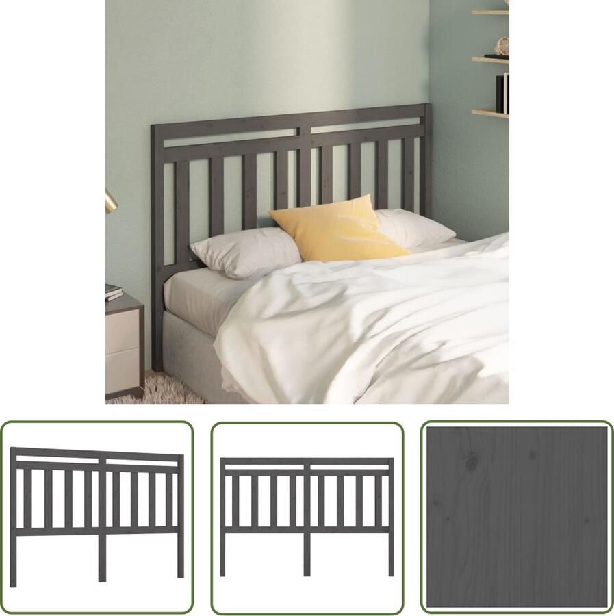 The Living Store Hoofdbord 156x4x100 cm massief grenenhout grijs Hoofd Bord Hoofdeinde Slaapkamers Hout Meubels Grenenhout