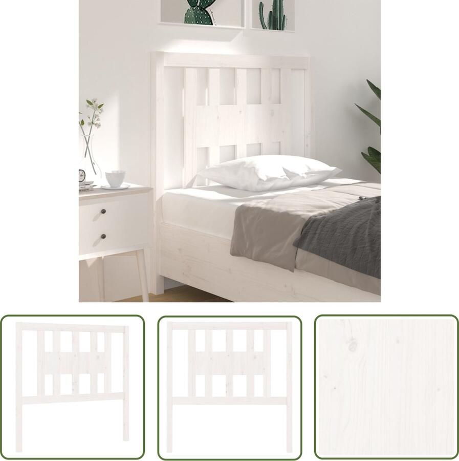The Living Store Hoofdbord 96x4x100 cm massief grenenhout wit Hoofdboard Grenenhout Hoofdeinde Rustic Wit