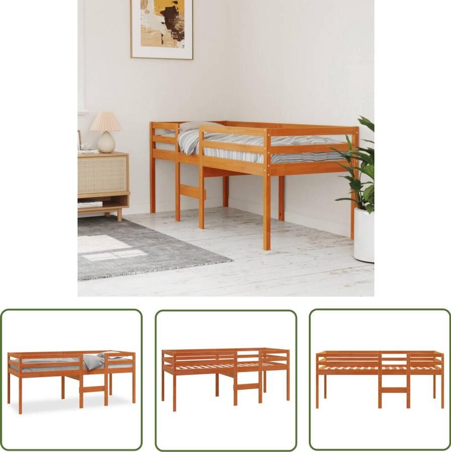 VidaXL Grenenhout Hooghslaper Hoogslaper massief grenenhout wasbruin 80x200 cm Bed Kinderenkamer Slaapkamer