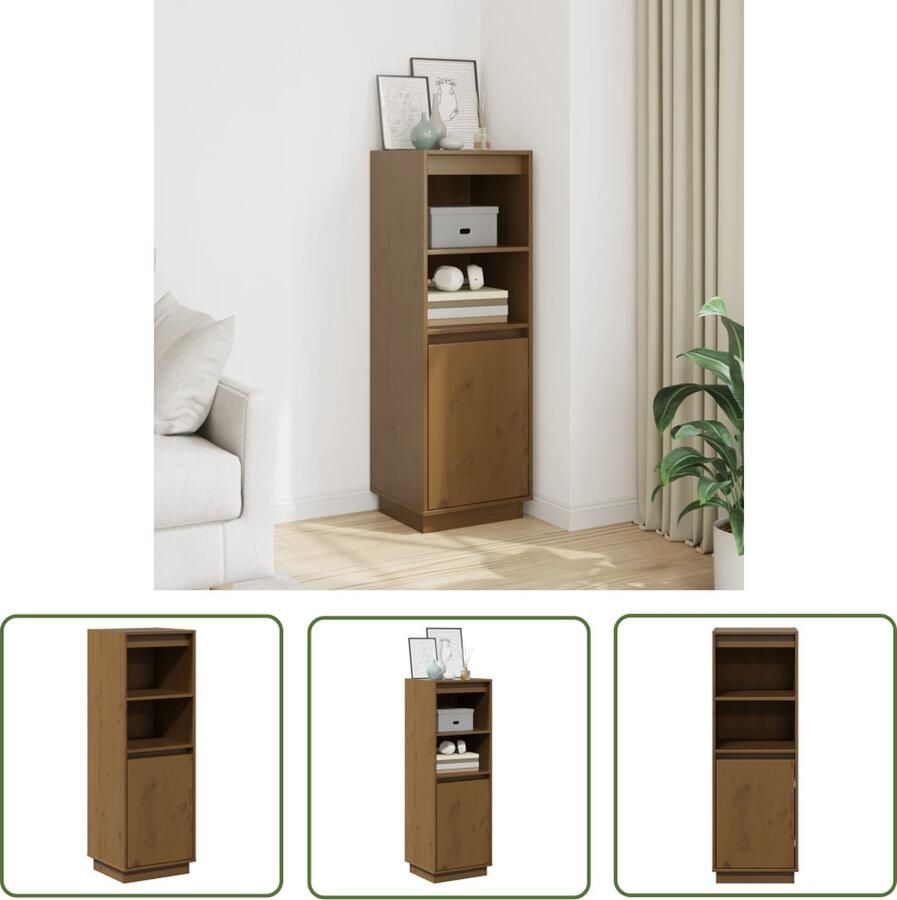 The Living Store Hoge kast 37x34x110 cm massief grenenhout honingbruin Hoge Kast Grenoble Hout Honingbruin Opbergkast Living Room Furniture