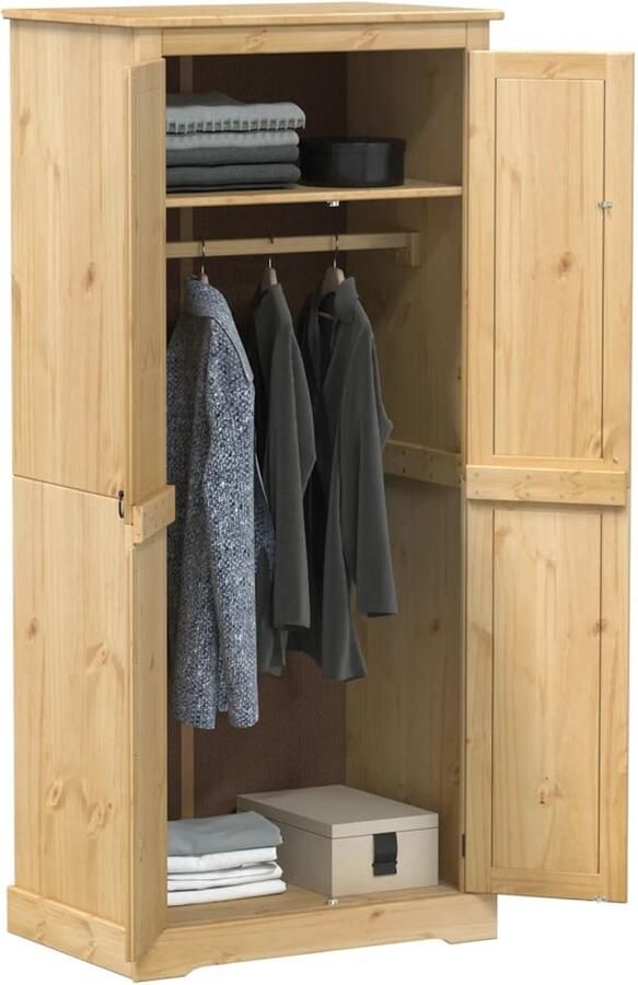 The Living Store Kledingkast Corona 76x50x170 cm massief grenenhout Kledingkast Grenenhout Vintage Rustic Opbergkast