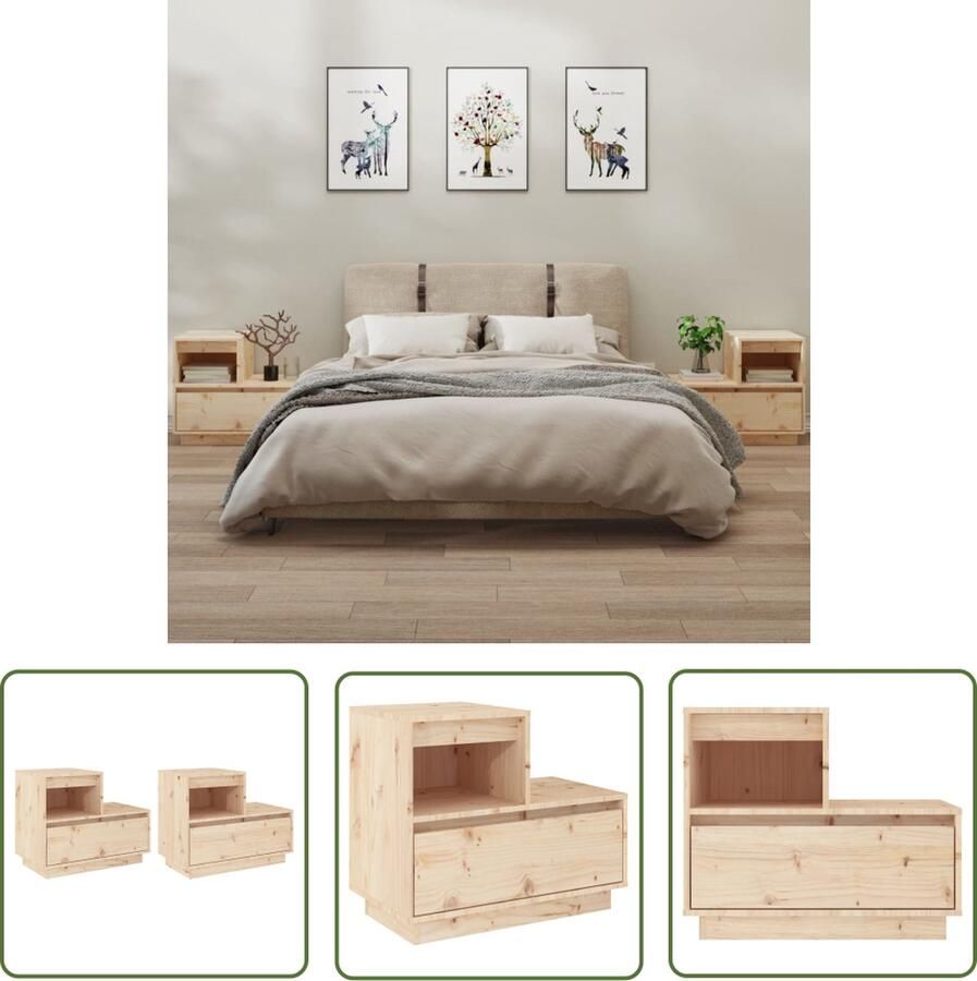 The Living Store Nachtkastje Grenenhout 60 x 34 x 51 cm 1 Lade 1 Vak Nachtkastje Grenenhout Houten Nachtkastje Slaapkamersdecoratie Opbergkastje - Foto 2