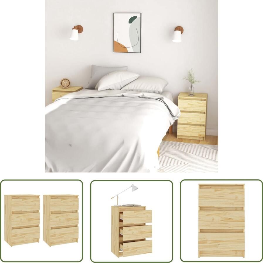 The Living Store Nachtkastjes Grenenhout Set van 2 40x29.5x64cm Rustieke Charme Nachtkastjes Grenenhout Rustic Vintage Meubilair - Foto 2