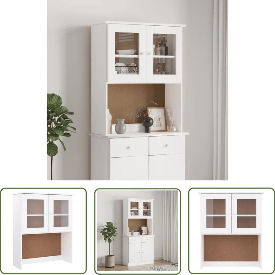 The Living Store Opzetkast ALTA 77x30x92 cm massief grenenhout wit Opzetkast Dressoirschrank Opbergkast Grenoble Hout Witte Kast