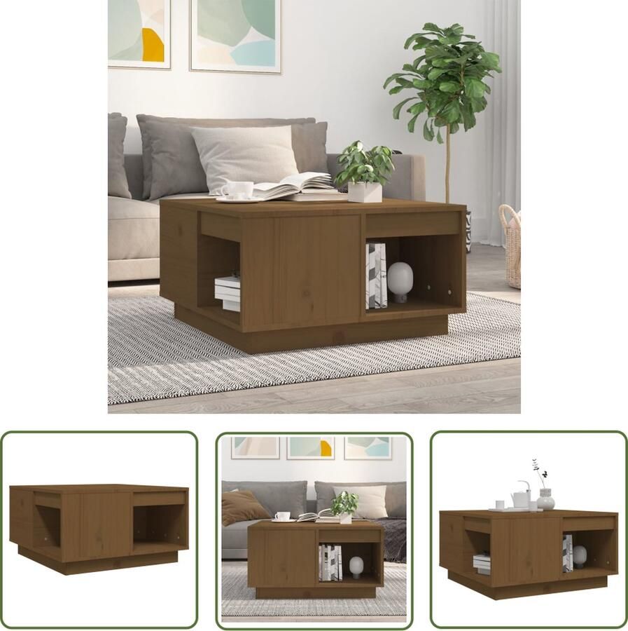 The Living Store Houten Salontafel Massief Grenenhout Bijzettafel 60 x 61 x 32.5 cm Houten Salontafel Grenenhout Salontafel Bruin Bijzettafel Kleine Salontafel - Foto 2