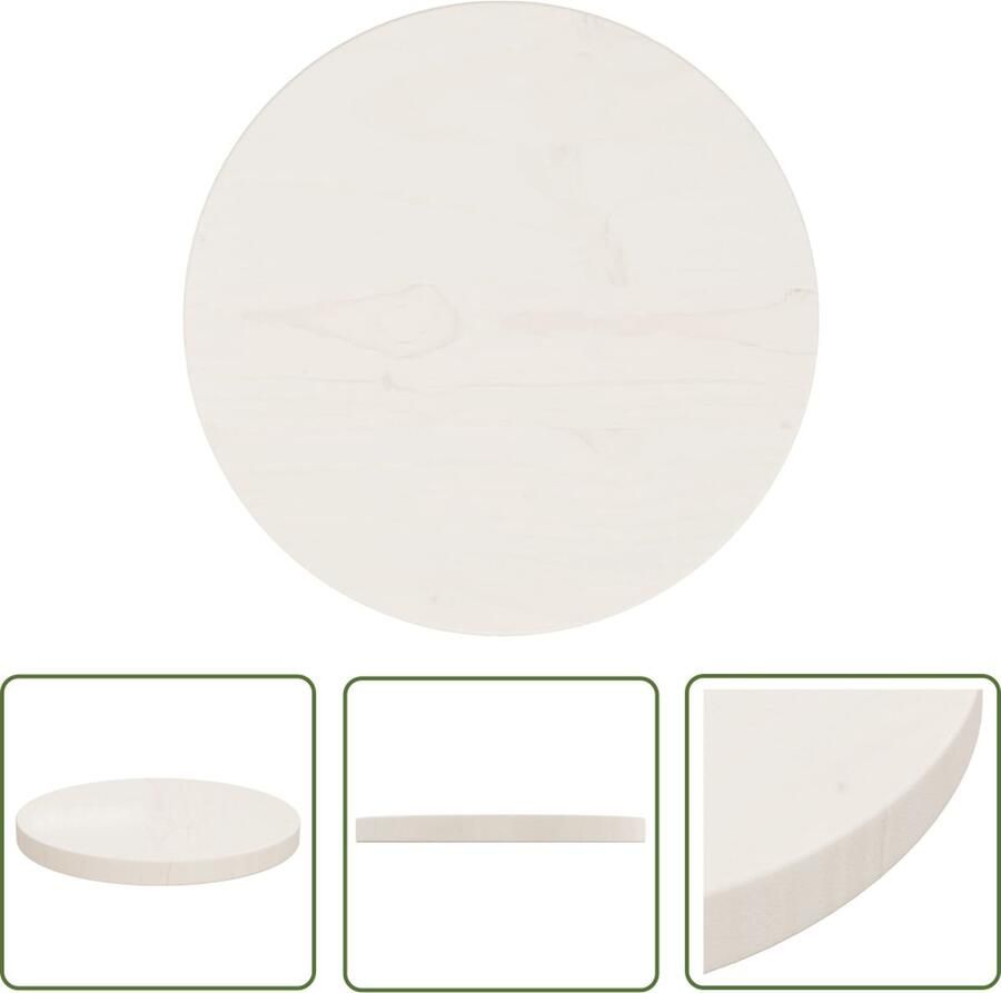 The Living Store Tafelblad Grenenhout 30 x 2.5 cm Ronde vorm Wit Tafeltblad Grenenhout Wit Ronde Tafel Salontafel - Foto 2