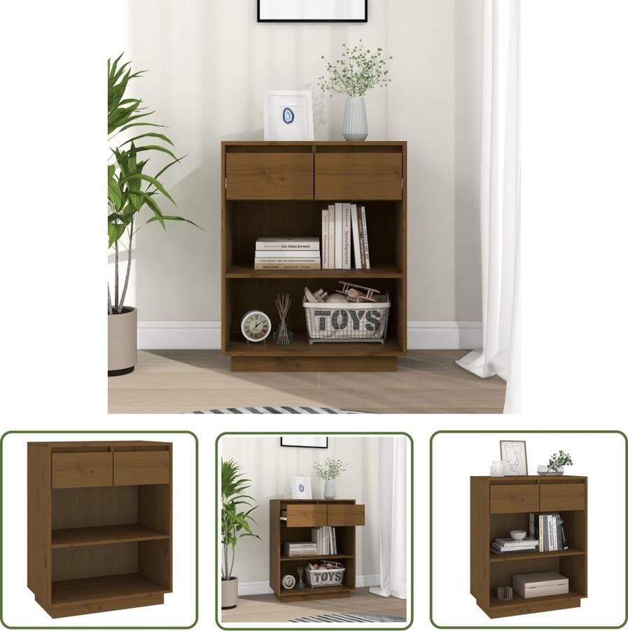 The Living Store Wandkast 60x34x75 cm massief grenenhout honingbruin Wandkast Grenoble Hout Opbergkast Salon Meubilair Kamer Meubel