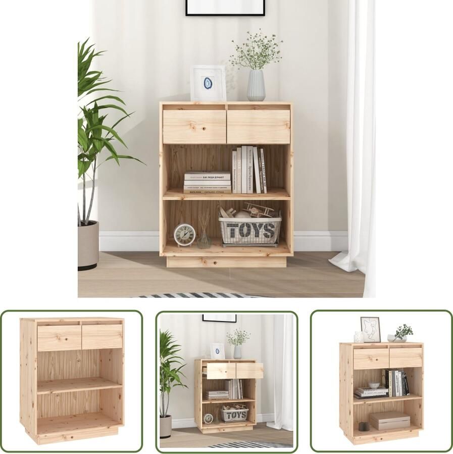 The Living Store Wandkast 60x34x75 cm massief grenenhout Wandkast Grenenhout Opbergruimte Display Function Salontafel