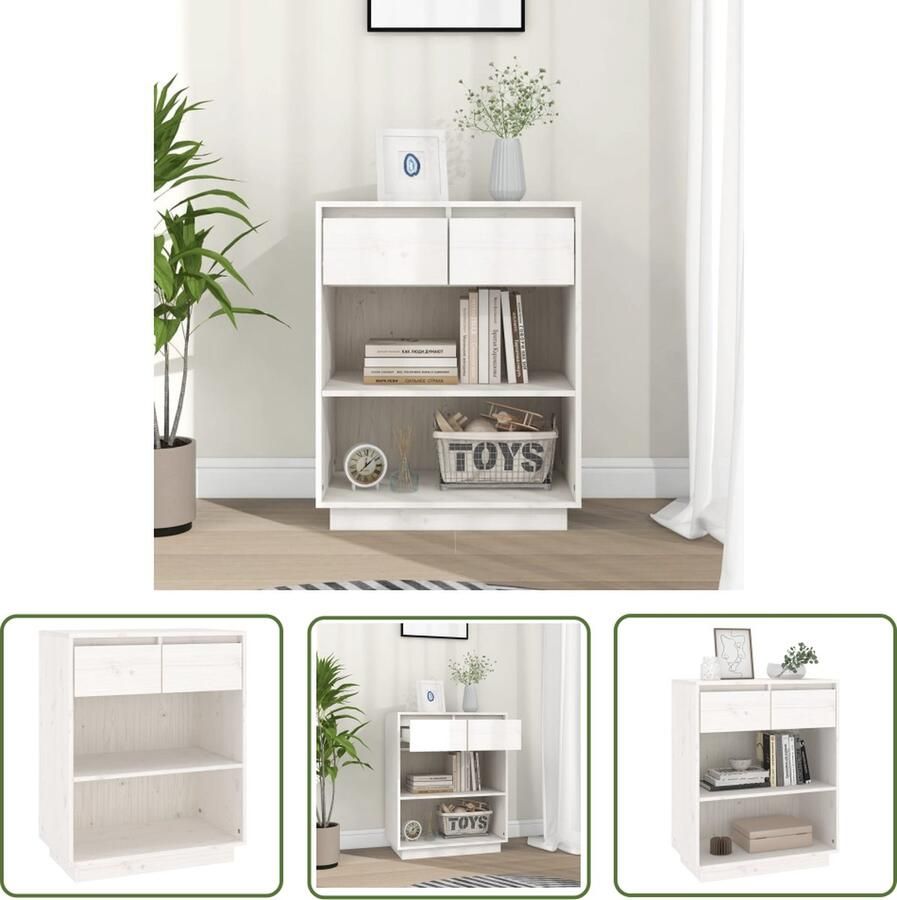 VidaXL Grenenhout Wandkast 60x34x75 cm massief grenenhout wit Witte Kast Opbergkast Salontafel