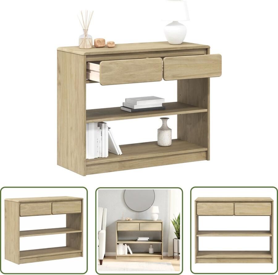 The Living Store Wandtafel SAUDA 89 5x36 5x73 cm massief grenenhout eikenkleurig Wandtafel Console Tafel Salontafel Opbergkast Grenenhouten Meubel