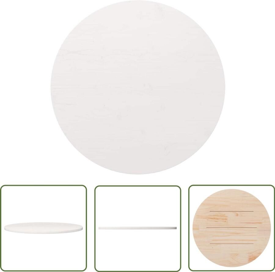 The Living Store Tafelblad Ø90x2 5 cm massief grenenhout wit Tafelblad Grenenhoute Tafelblad Ronde Tafelblad Wit Tafelblad Massief Hout - Foto 3