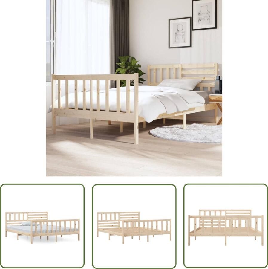 The Living Store Bedframe Grenenhout 195.5 x 141 x 100 cm 135 x 190 cm Onbehandeld Bedframe Grenenhouten Bed Bedkast Tweepersoonsbed Slaapcomfort