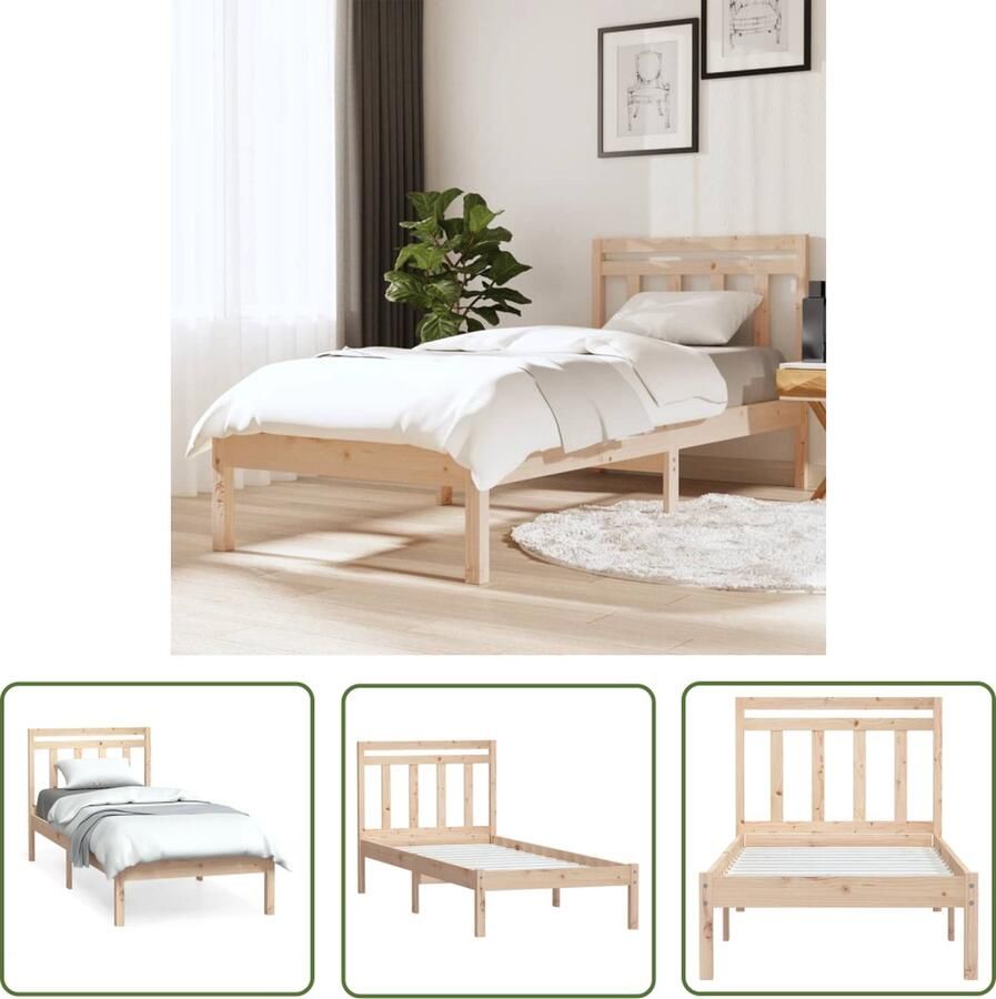 The Living Store Bedframe Grenenhout 195.5 x 81 x 100 cm 75 x 190 cm Rustiek design Bedframe Grenenhouten Bed Slaapkamer Meubilair Rustic Bed