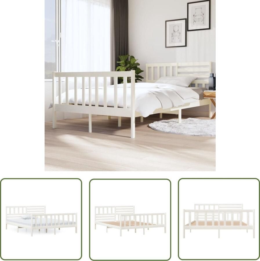 The Living Store Bedframe massief hout wit 120x200 cm Bedframe Bedframes Tweepersoonsbed Bed Bedombouw Dubbel Bed Frame Bed Frame Ledikant Bedframe Met Hoofdeinde Tweepersoonsbedden - Foto 3