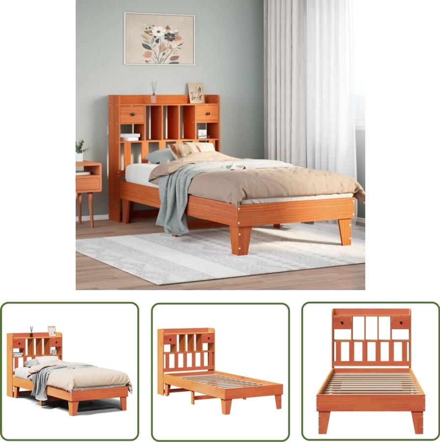 VidaXL Bedframe zonder matras massief grenenhout wasbruin 100x200 cm Bedframe Grenenhouten Bed Massief Hout Bed Met Lade Bed Met Opbergruimte