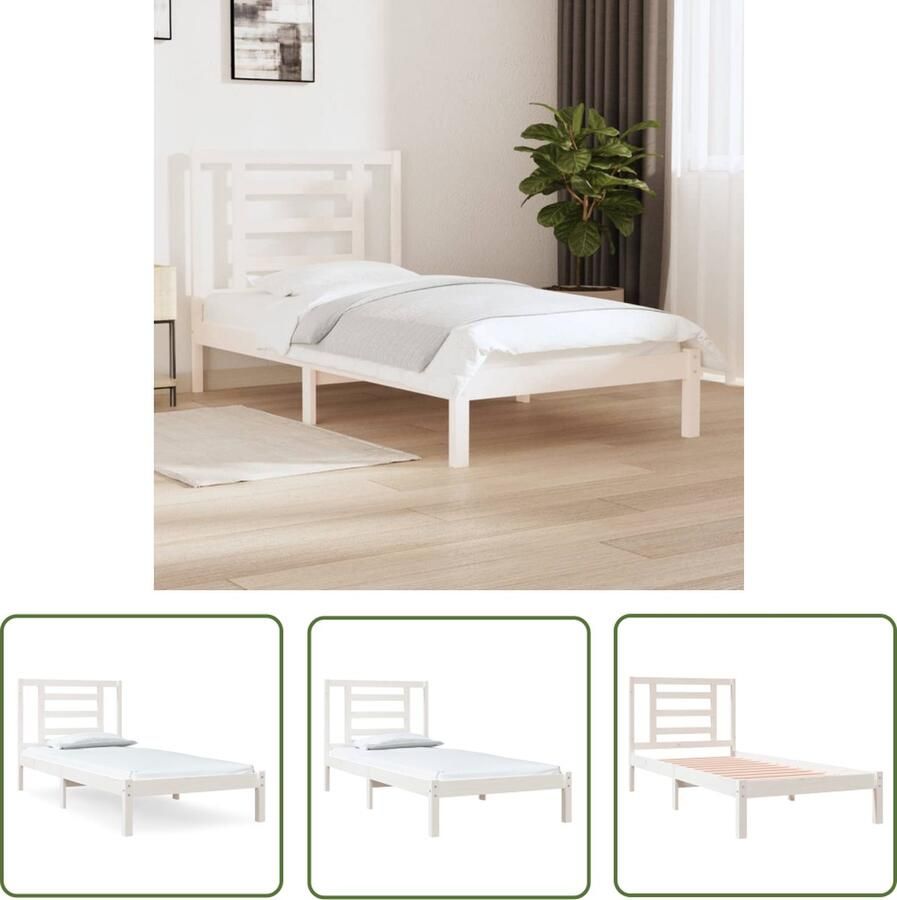 The Living Store Bedframe massief grenenhout wit 90x200 cm Bedframe Bedframes Bed Bedbodem Ledikant Bed Frame Massief Houten Bedframe Slaapmeubel Eenpersoonsbed Bedden Bedbodems - Foto 4