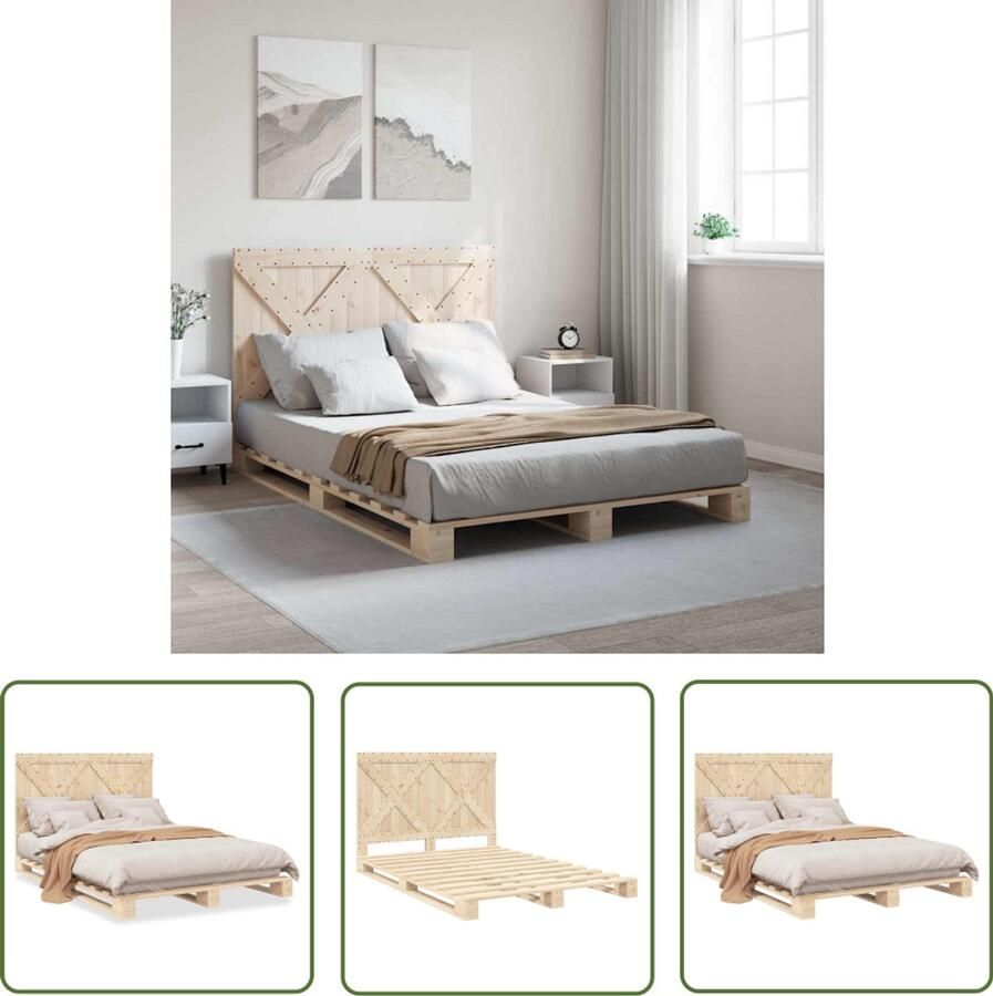 VidaXL Grenenhouten Bed Frame Bedframe met hoofdbord massief grenenhout wit 140x200 cm Bed Met Hoofdbord Bruine Bed Tweepersoonsbed