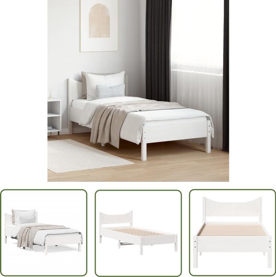 VidaXL Bedframe zonder matras massief grenenhout wit 90x190 cm Bed Frame Grenenhouten Bed Wit Bed Tweepersoons Bed Kinderbed
