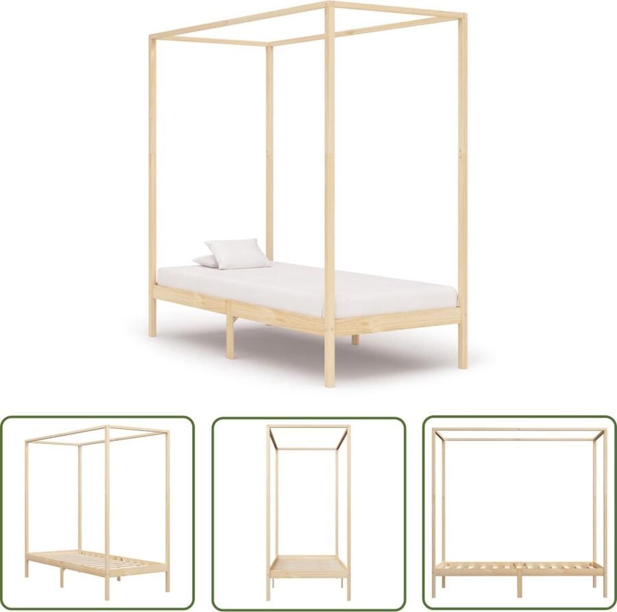 The Living Store Hemelbedframe Massief grenenhout 204x94x200 cm 90x200 cm Elegant en stevig Hemelbed Grenenhouten Bed Eenpersoonsbed Bruin Bed Slaapkamer Meubels