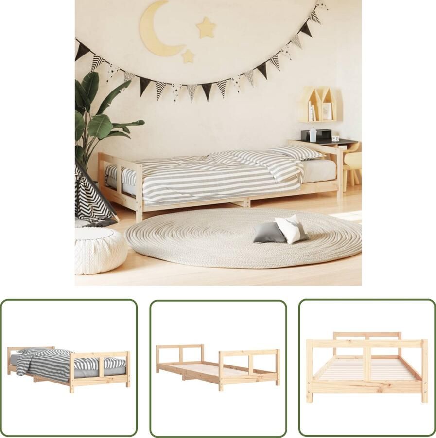 The Living Store Kinderbedframe Grenenhout 205.5 x 85.5 x 45 cm Stevige lattenbodem Hoofd- en voeteneinde Laag bij de grond Geschikt voor kinderen van 4 jaar en ouder Montage vereist