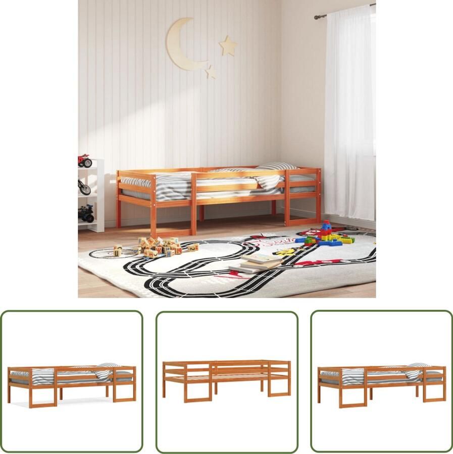 VidaXL Grenenhouten Bed Kinderbed Kinderbedframe massief grenenhout wasbruin 80x200 cm Kidsbed Babybed Bruine Kinderbed