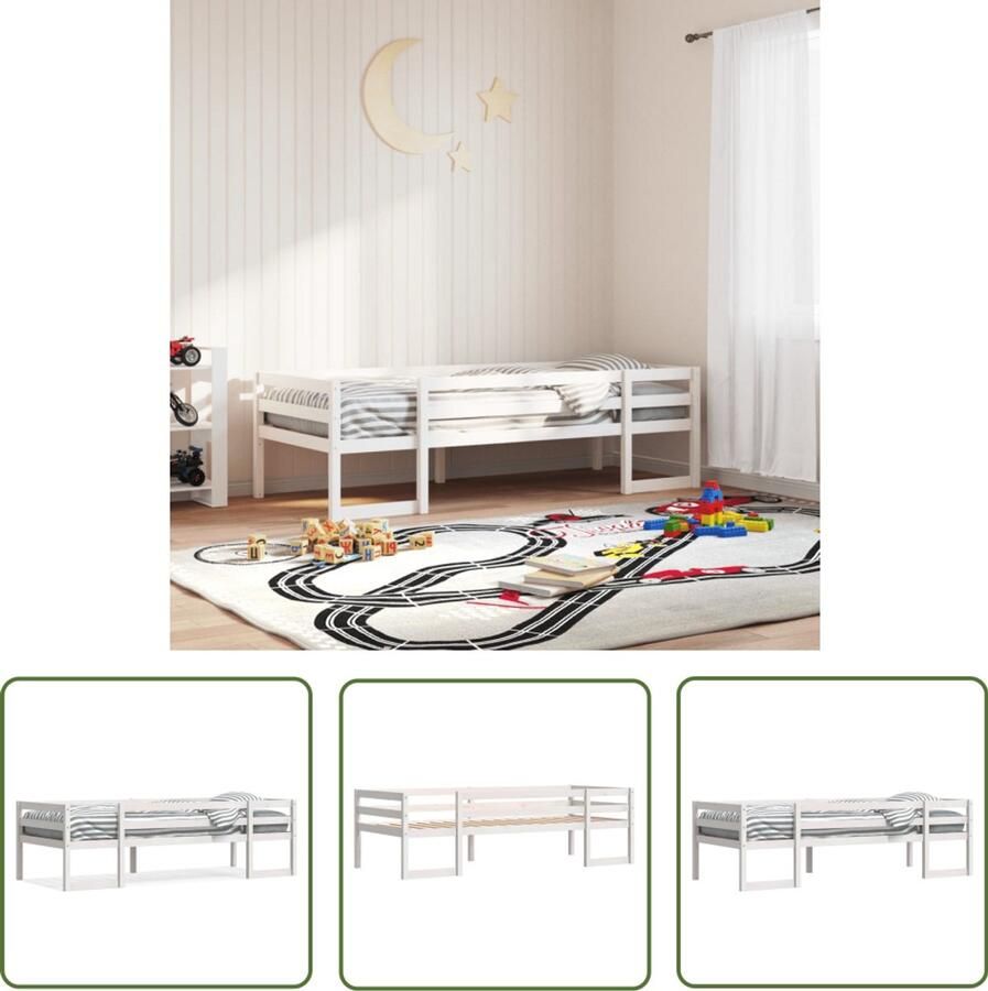 VidaXL Grenenhouten Bed Kinderbed Kinderbedframe massief grenenhout wit 90x200 cm Wit Kinderbed Kids Bed Kindermeubilair