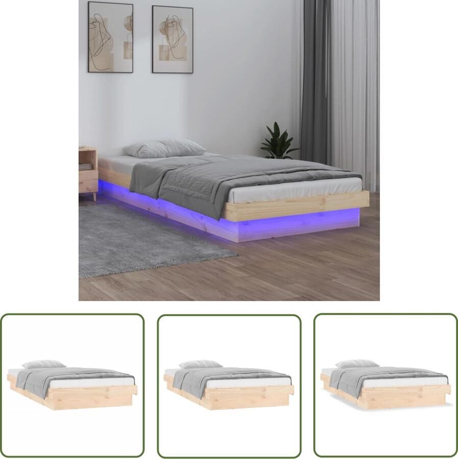 The Living Store Bedframe LED Massief grenenhout 194x93.5x21cm USB-aansluiting LED Bedframe Grenenhouten Bed Led Lampjes Slaapkamersdecoratie Modern Bed