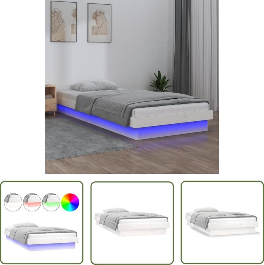 The Living Store Bedframe LED Massief grenenhout Kleurrijke verlichting 194 x 93.5 cm Incl afstandsbediening LED Bedframe Grenenhouten Bed Led Lampjes Bed Met Verlichting Kinderbed