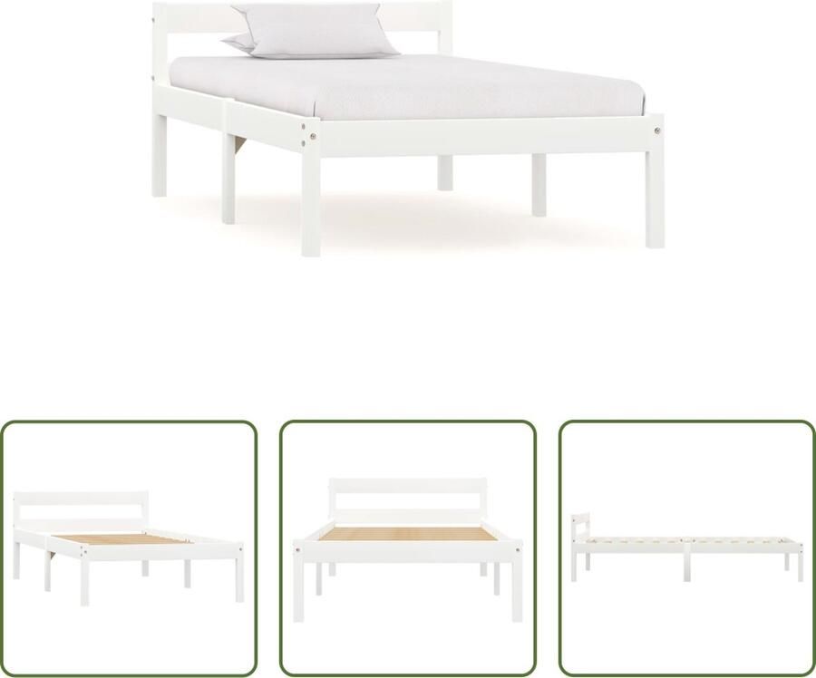 The Living Store Massief Grenenhouten Bedframe 206 x 106 x 50 cm Wit Massief Hout Bed Grenenhouten Bed Tweepersoons Bed Wit Bed Modern Bed