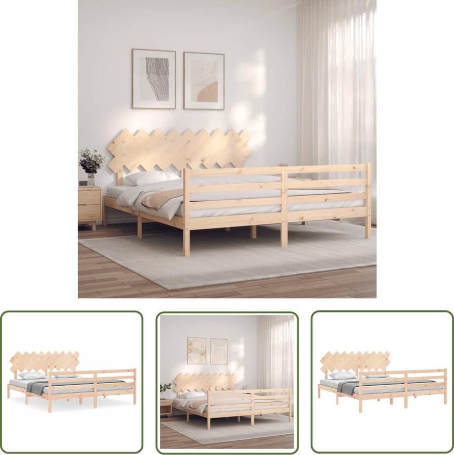 The Living Store Bedframe met hoofdbord massief hout 6FT Super King Bedframe Bedframes Bed Tweepersoonsbed Slaapkamermeubel Houten Bedframe Houten Bed Bedbodem Massief Houten Bedframe Ledikant Bedframe Met Hoofdeinde - Foto 5